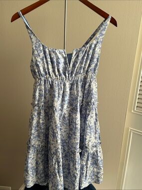 Storia Blue Floral Spaghetti-Strap Tiered Sundress with Yellow Accents